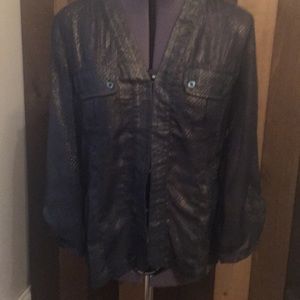 NWOT Chico’s Blue and gold metallic top size 0